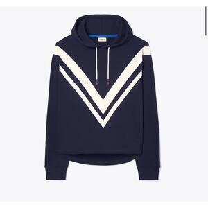 Tory Burch French Terry Chevron Hoodie Small Navy NWOT